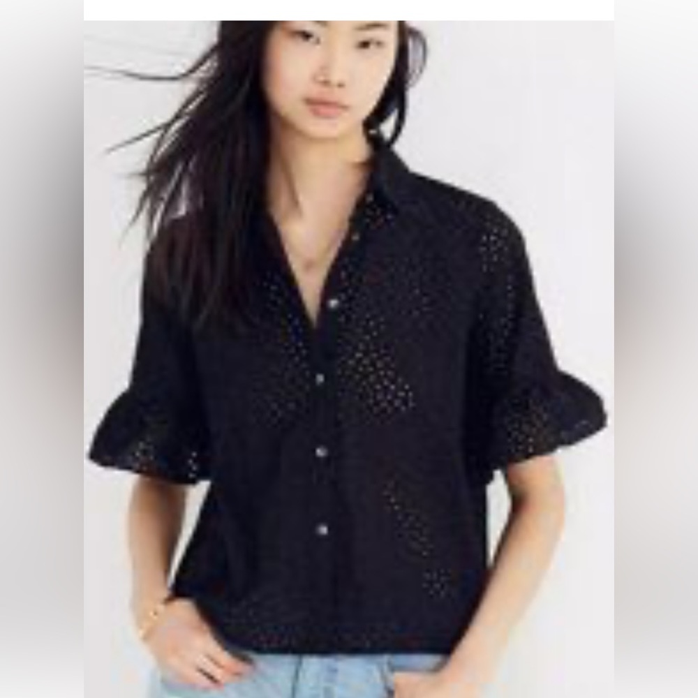Madewell Black Eyelet Button-Down Shirt